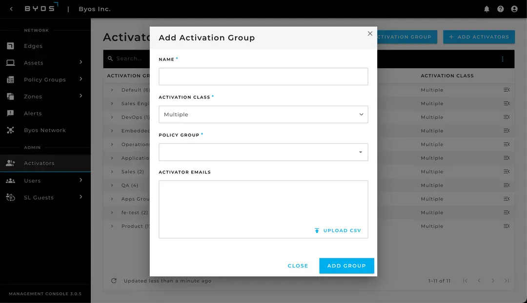Managing Activation Groups – Add New Activation Group