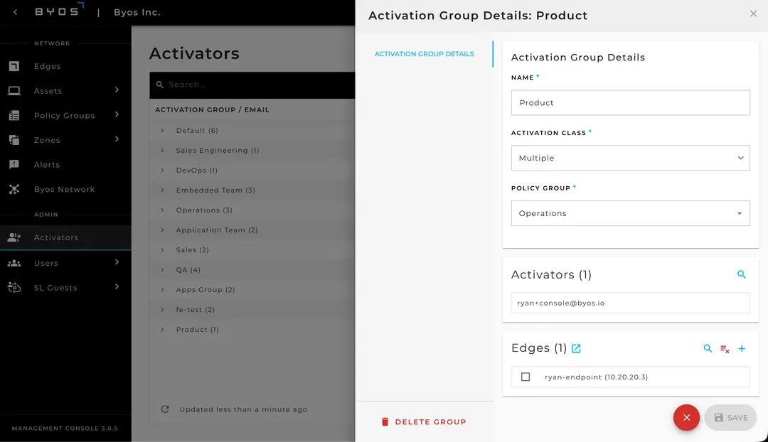 Managing Activation Groups – Edit an Existing Activation Group