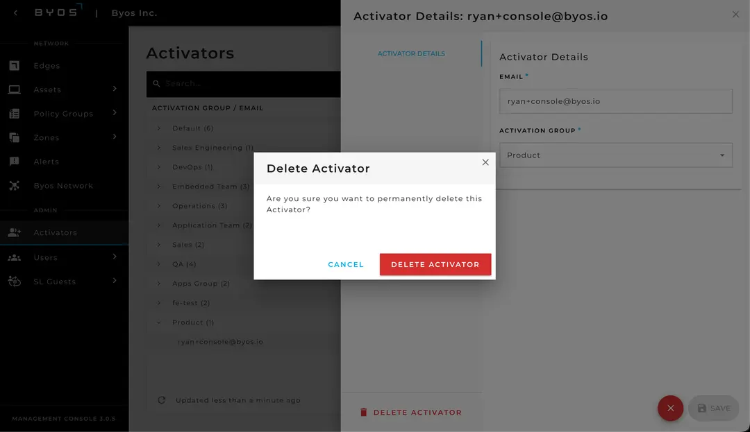 Managing Activators – Delete an Activator