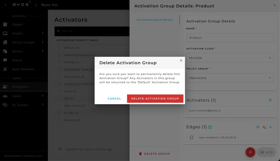 Managing Activation Groups – Delete an Activation Group