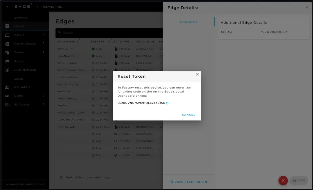 Edge Actions – Manual Factory Reset Token