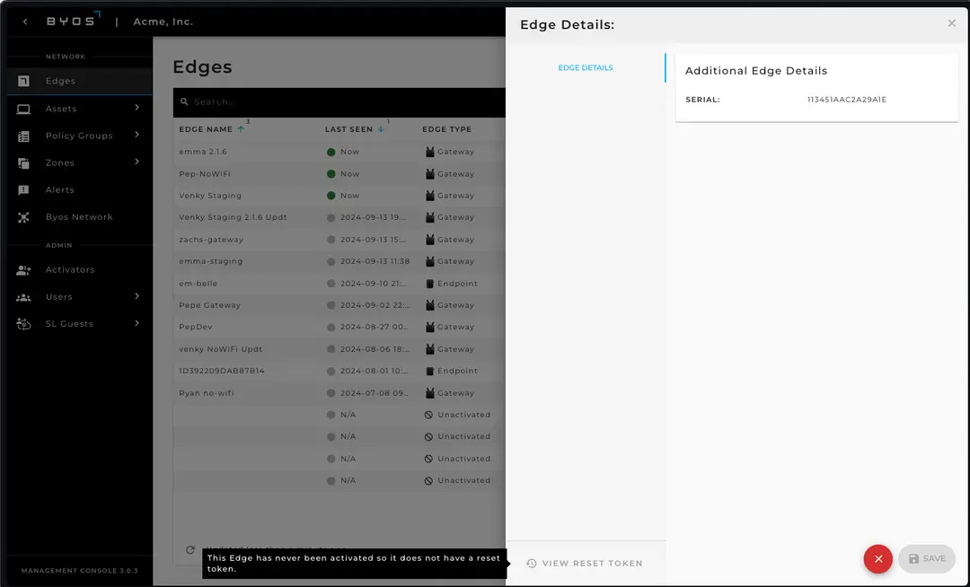 Edge Actions – Manual Factory Reset Token
