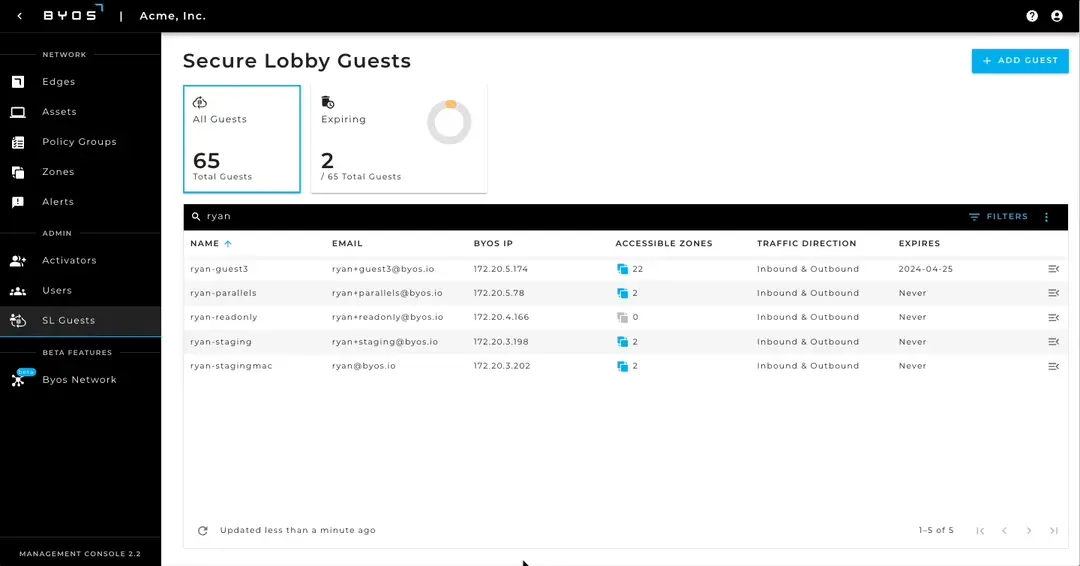 Managing Zone Access for Guests.