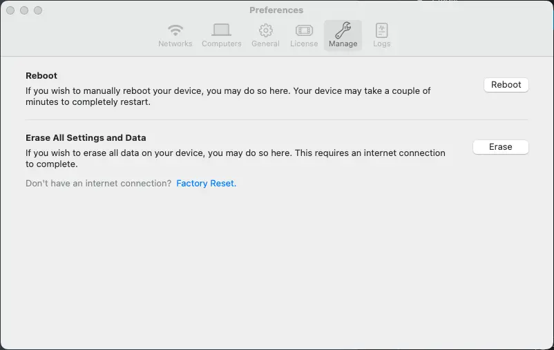 Erase all Settings and Data