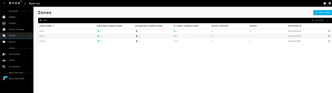 Byos Secure Lobby Overlay – Zones